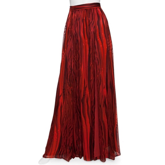 red silk maxi skirt
